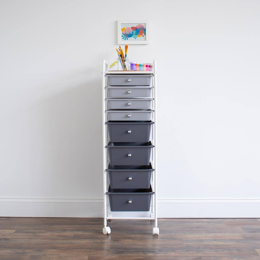 White and Gray Metal 8-Drawer Rolling Storage Cart