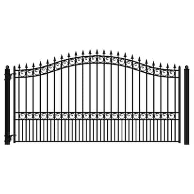 London Style 16 ft. x 6 ft. Black Steel Single Swing Driveway Fence Gate