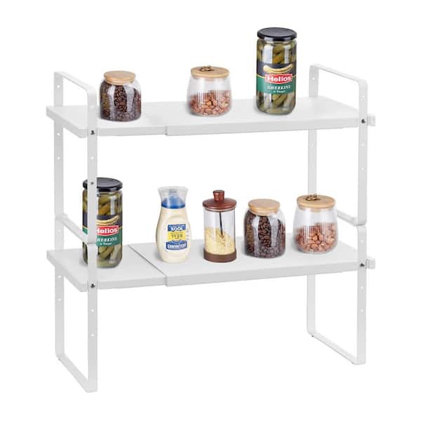 Adjustable Kitchen Cabinet Shelf Organizer White Expandable 2 Tier Cabinet Shelf Pantry Organizers for Kitchen