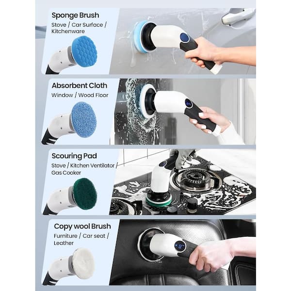 Scrubtastic 39 in. Multi-Purpose Surface Rechargeable Power Scrubber  Cleaner Scrub Brush with 3 Brush Heads