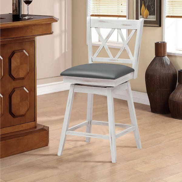 38 in. H (Set of 2) Barstools Swivel Counter Height Chairs w/Rubber Wood Legs White