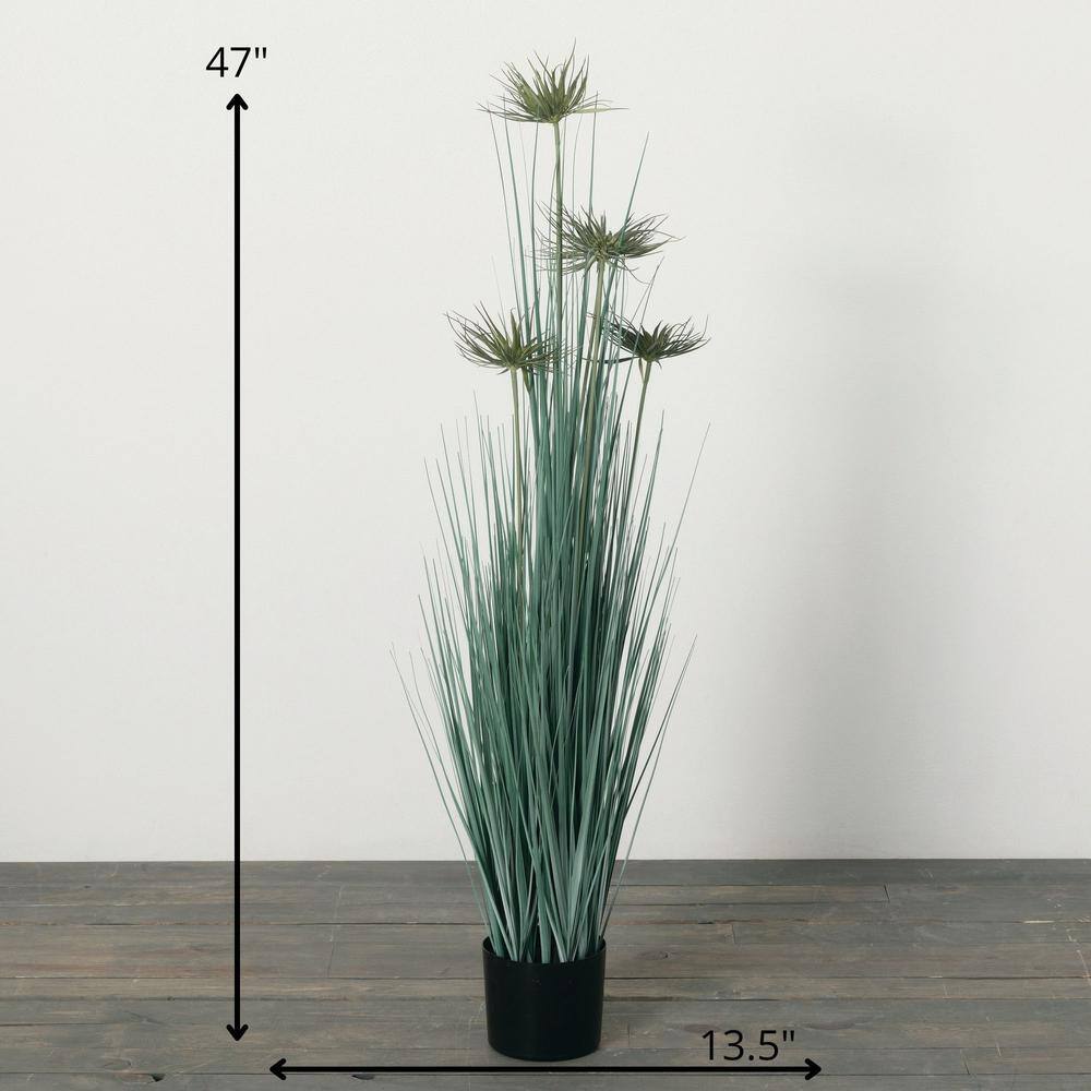 47" Green Plastic Grass Topiary in Woven Basket