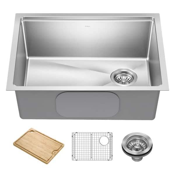 Fairlane 25 in. Undermount Single Bowl 18-Gauge Stainless Steel Kitchen Sink Workstation with Accessories