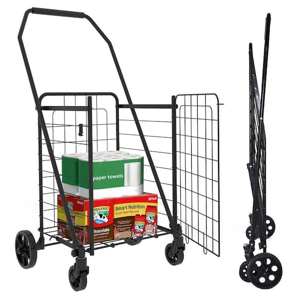 19 in. Shopping Cart, Extra Large Foldable Shopping Tool Cart with Open Door and 360° Rolling Swivel Wheels