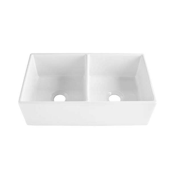 Sinkology Turner Crisp White Fireclay 33 In 50 50 Double Bowl Farmhouse Apron Front Kitchen Sink Sk405 33fc The Home Depot