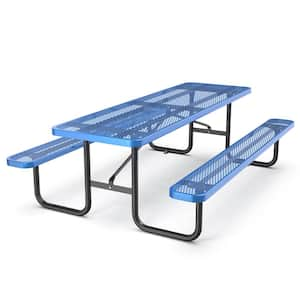 96 In. Rectangular Black Outdoor Metal Picnic Table Seats 6-10 People ...