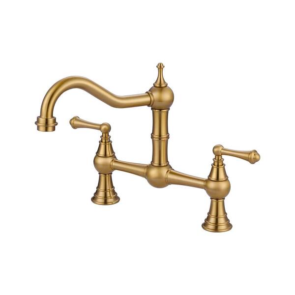 ALEASHA Double Handle Bridge Kitchen Faucet in Gold