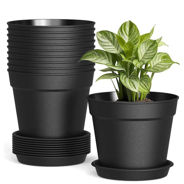 Black Plastic Indoor/Outdoor Planter with Saucer (6 in. W x 5 in