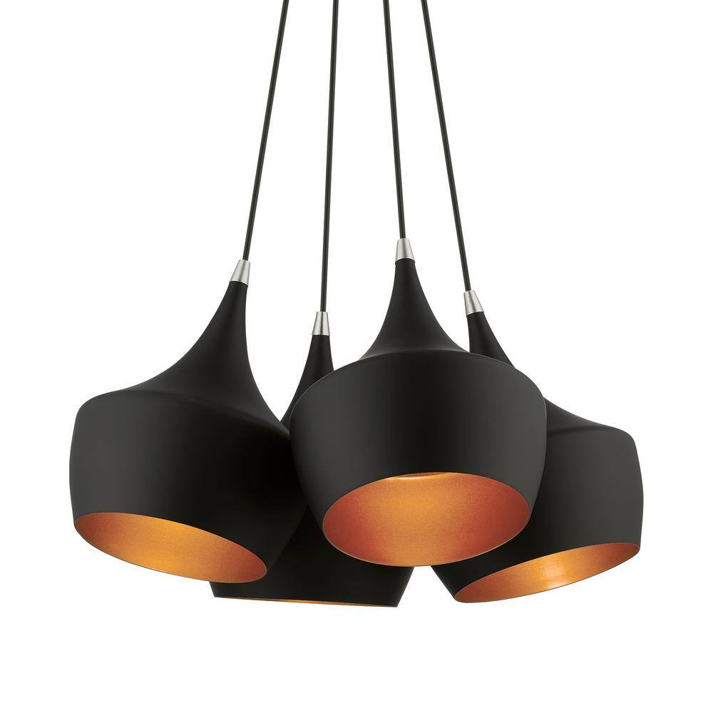 Waldorf 4-Light Teardrop Cluster Pendant Black with Gold Interior