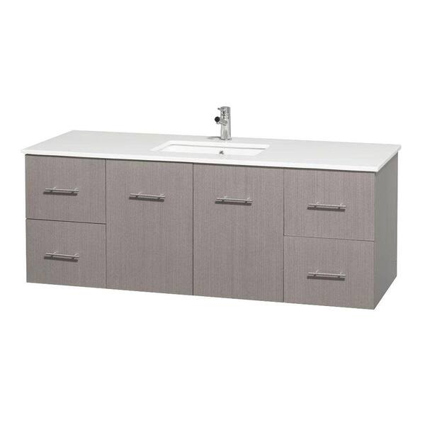 Wyndham Collection Centra 60 in. Vanity in Gray Oak with Solid-Surface Vanity Top in White and Under-Mount Sink