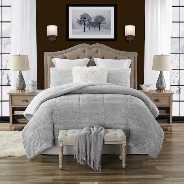 New Grey 3 Piece King Queen Ultra Plush Warm Thick Cozy Bed Covers Comforter Set 