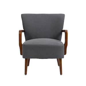Modern Dark Gray Linen Wood Frame Accent Chair