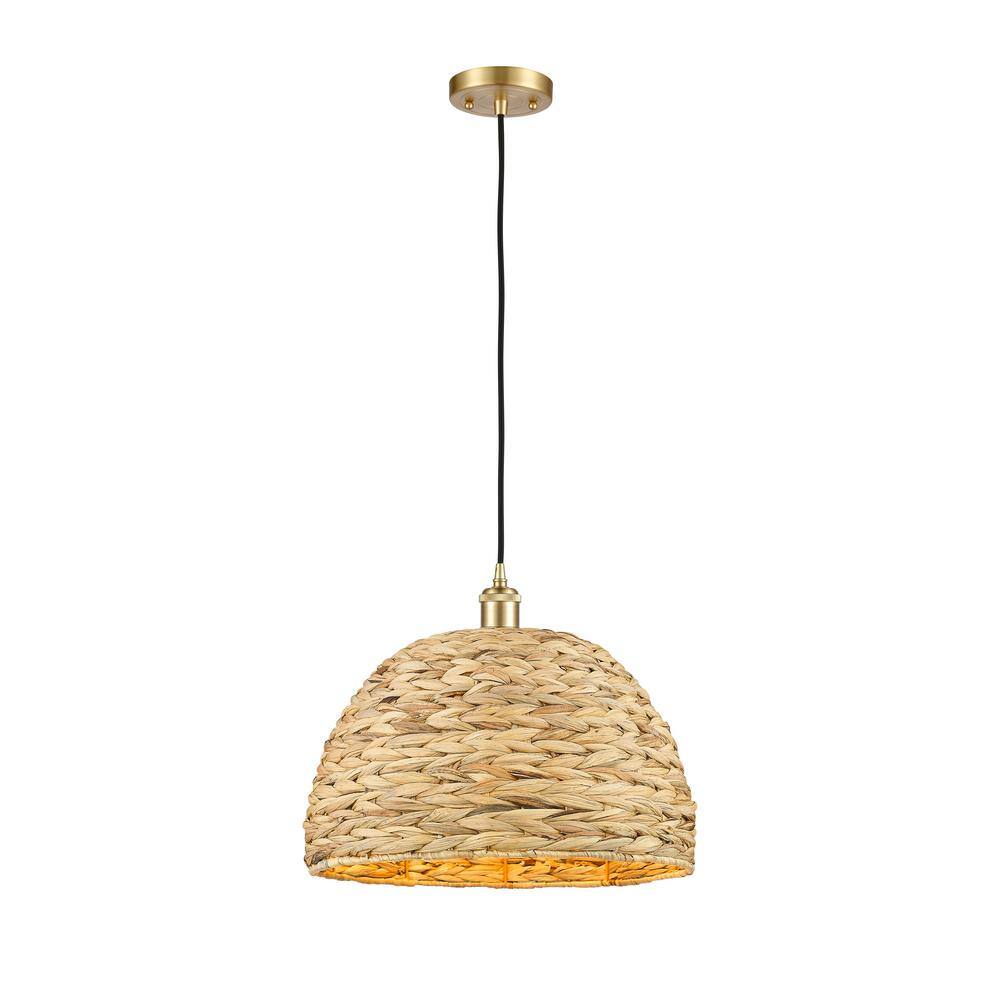 Woven Rattan 100-Watt 1-Light Satin Gold Shaded Mini Pendant Light with Rattan Shade price history on PriceWatchPro