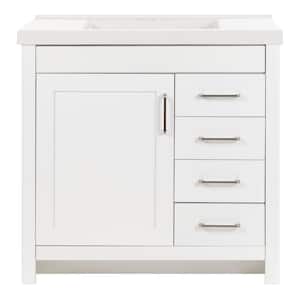 Westcourt 37 in. W x 22 in. D x 37 in. H Single Sink Freestanding Bath Vanity in White with White Cultured Marble Top