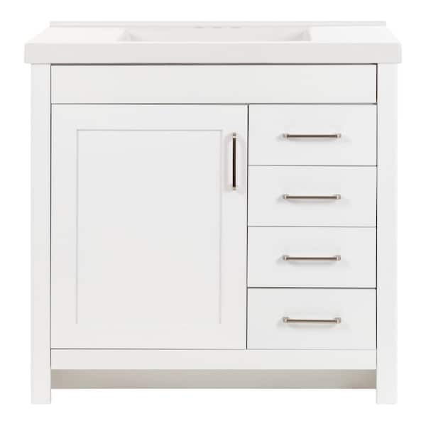 Home Decorators Collection Westcourt 37 in. W x 22 in. D x 37 in. H Single Sink Freestanding Bath Vanity in White with White Cultured Marble Top