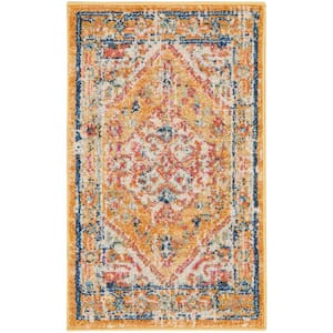 Passion Ivory/Yellow 2 ft. x 3 ft. Persian Medallion Transitional Kitchen Area Rug