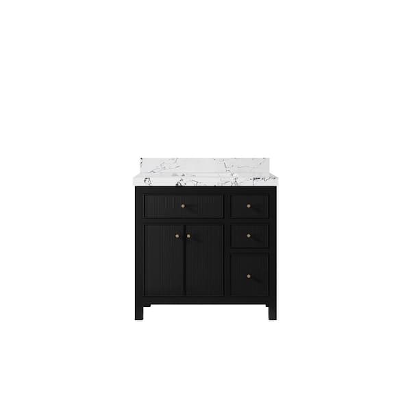 Willow Collections Sonoma 36 in. Single Sink Freestanding Black Bath Vanity with Viola Night Qt. Top Unassembled