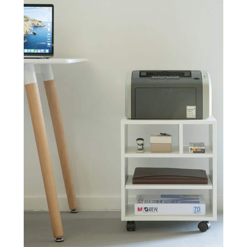 White 28" Mobile 3-Drawer Wooden File Cabinet with Casters
