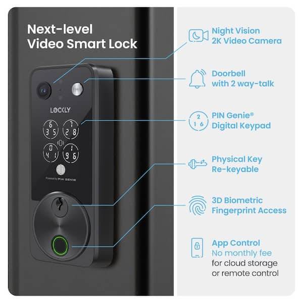 Lockly Vision 2K Video Zeno Matte Black Deadbolt Wi-Fi Doorbell