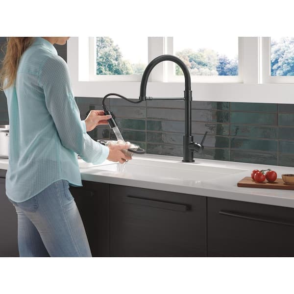 Trinsic Spring Spout Matte Black 19.63 in. H Pull Down Sprayer Kitchen Faucet 360° Spout Swivel