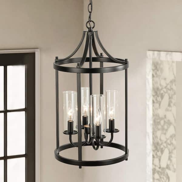 Aleena 4-Light Black Classic Drum Design Lantern Pendant Light