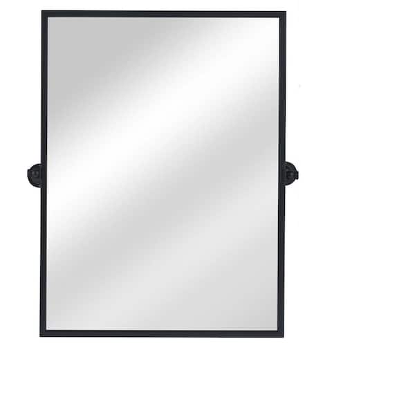 Unbranded Black 24 in W x 36 in. H Iron Right-Angled Rectangular Mirror Wall-Mounted Mirror for Living Room