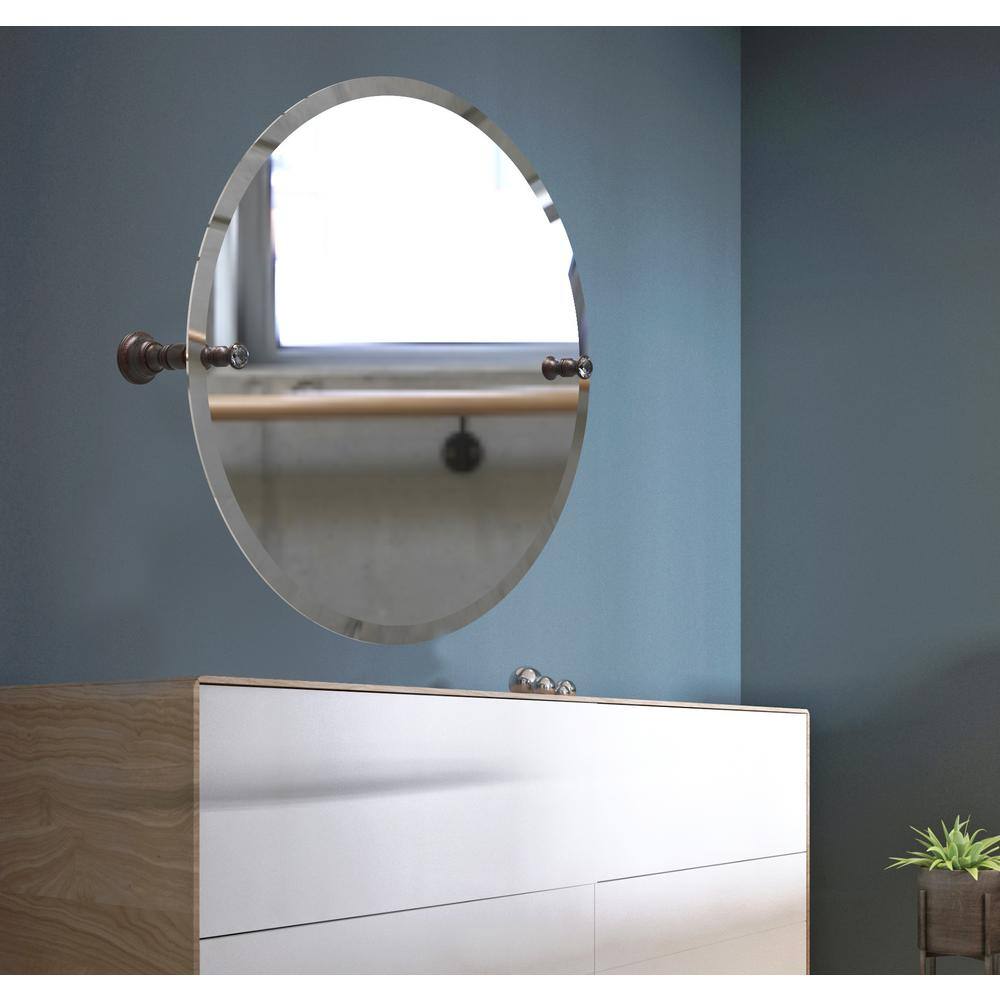 22-Inch Round Frameless Bathroom Vanity Mirror with Crystal Accents