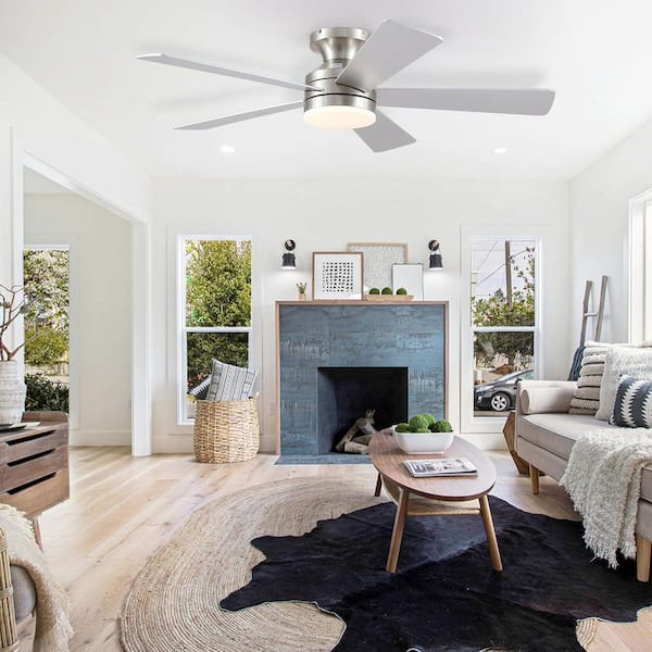 46 in. Indoor/Outdoor Flush Mount Gray Ceiling Fan with Dimmable 3 Color LED Light and Remote/APP Control