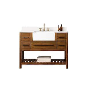 lOUISE 48 in. Wx22in.Dx35.7in.H Bath Vanity in brown with Quartz vanity top in white with white basin