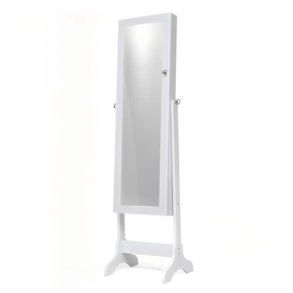 61.5 in. Rectangular White MDF Freestanding Jewelry Armoire Boxes Storage Organizer with Mirror