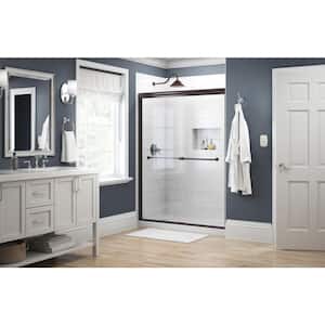 Traditional 59-3/8 in. W x 70 in. H Semi-Frameless Sliding Shower Door in Bronze with 1/4 in. Tempered Clear Glass