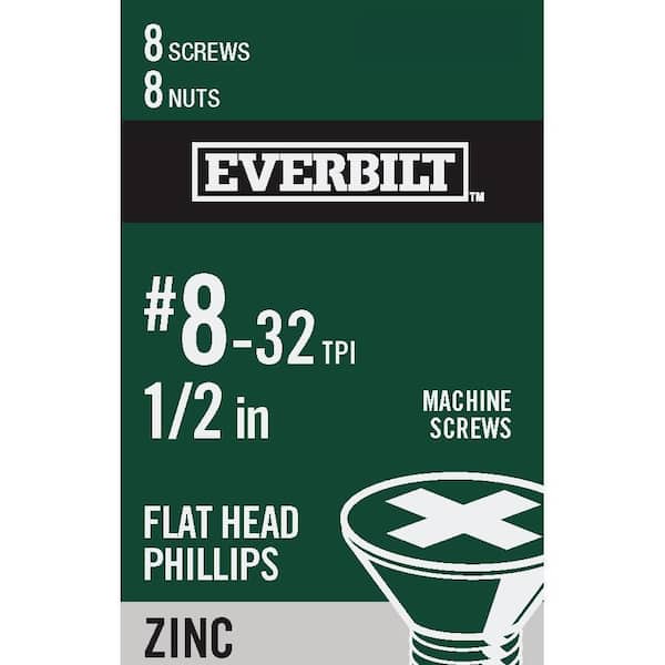 Everbilt #8-32 x 1/2 in. Phillips Flat Head Zinc Plated Machine Screw (8-Pack)
