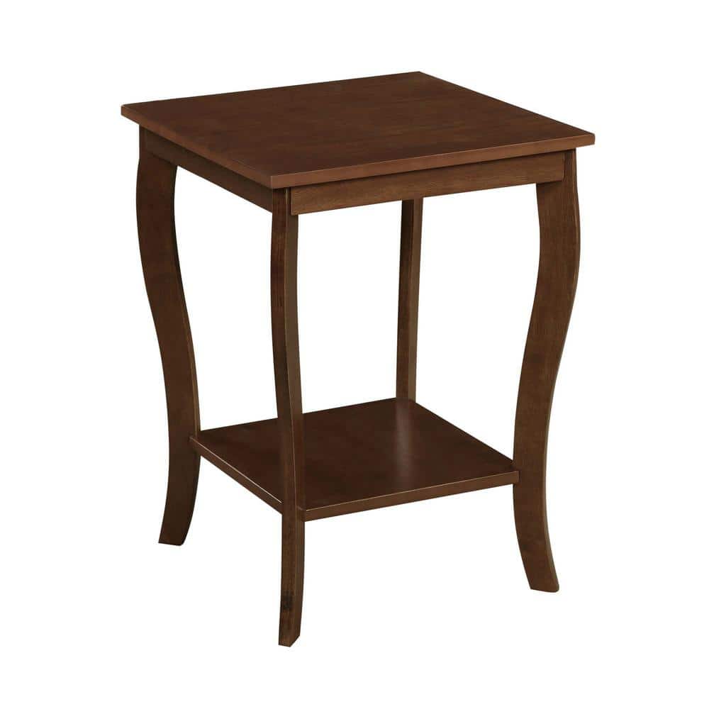 Espresso Brown Wood and Metal Square End Table with Shelf