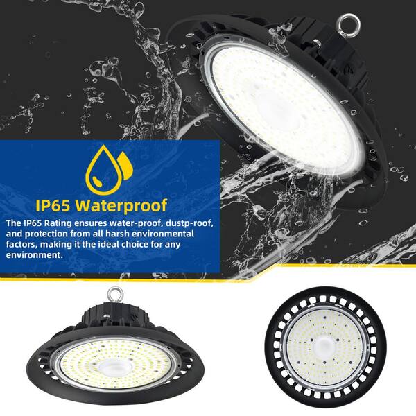 Bieuoram 200-Watt Integrated LED Dimmable Balck High Bay Light 32000LM 5000K Daylight Commercial UFO High Bay Light IP65 (3Pack)