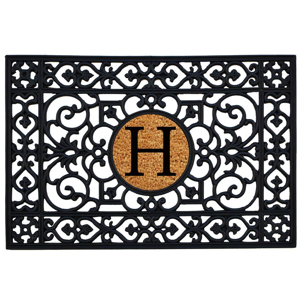 Black Rubber and Coir Monogrammed Outdoor Doormat, 24" x 36"
