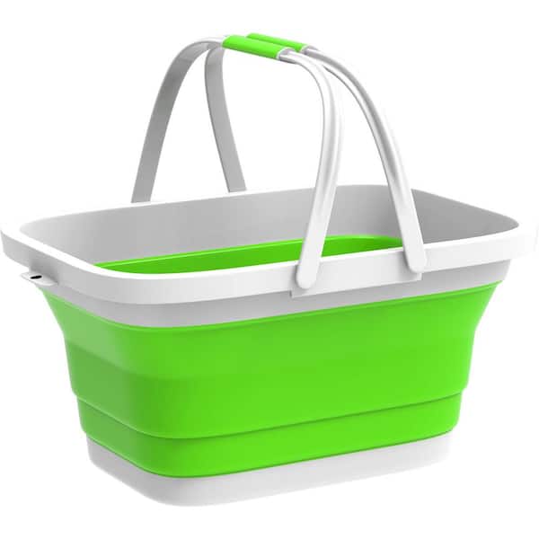 Lavish Home Green Collapsible Multi-Use Plastic Basket with Comfort Grip Carrying Handles