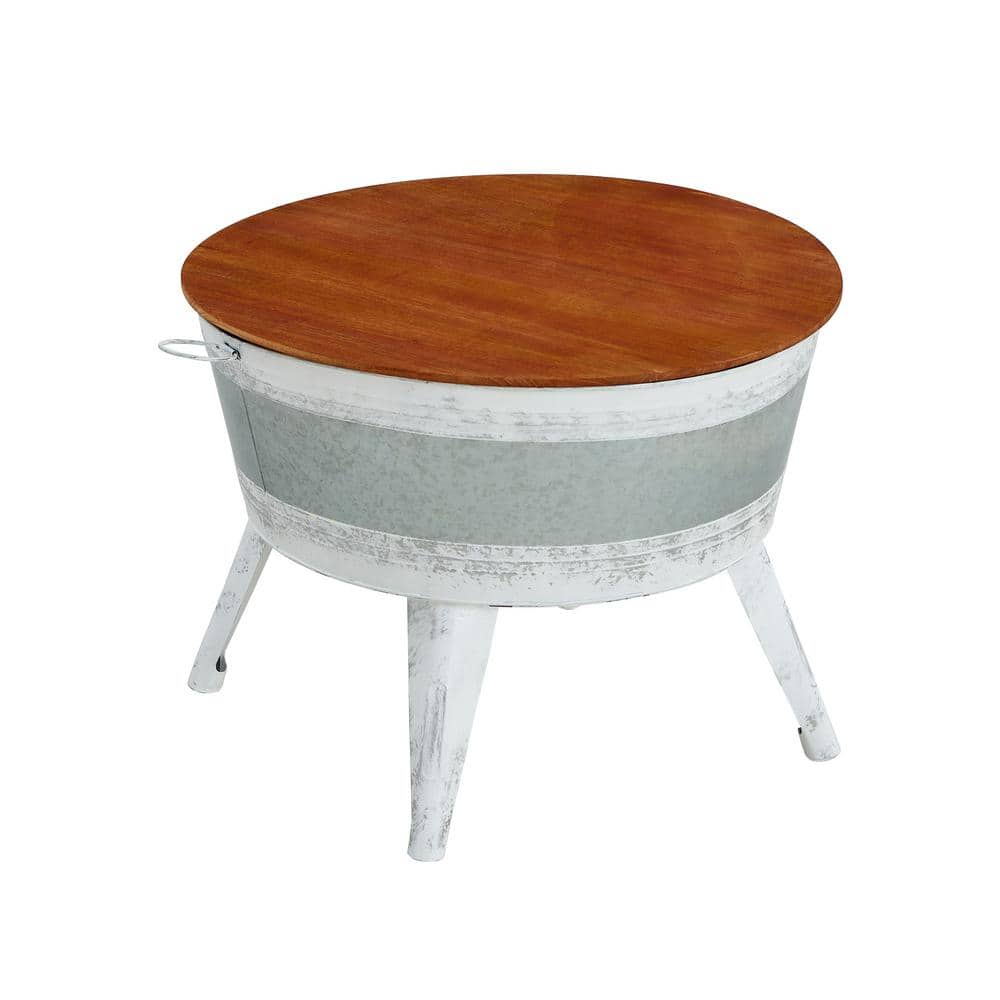 Antique White Metal Indoor Accent Cocktail Table Outdoor Side Table Farmhou