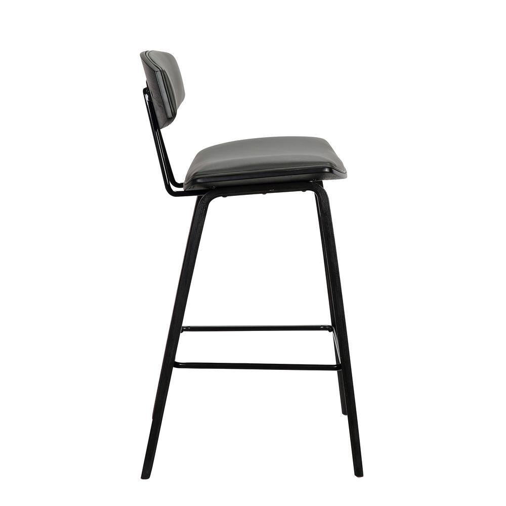 Fox Mid-Century Modern Gray Faux Leather & Brushed Black Wood Barstool