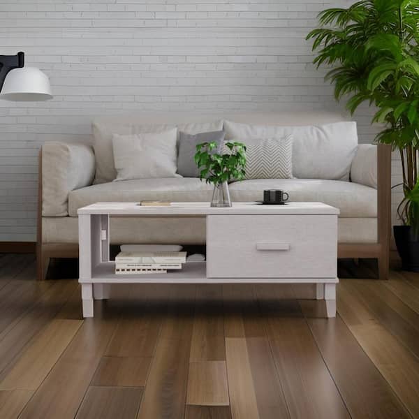 Benjara 21.7 in. White Rectangle Wood Coffee Table with 5 Drawers