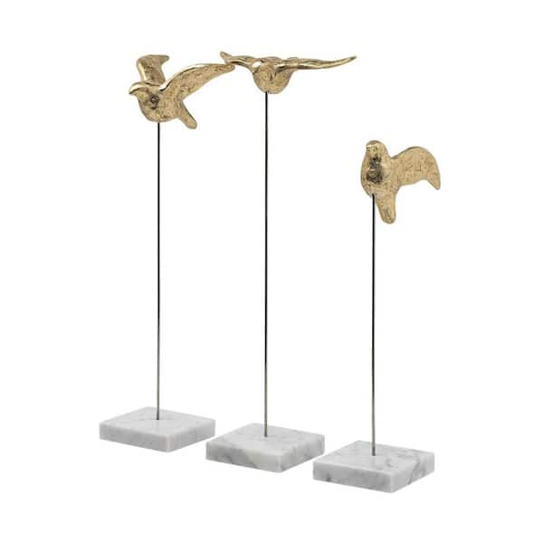 HomeRoots 16 in. Gold Bird Sculptures (Set of 3)