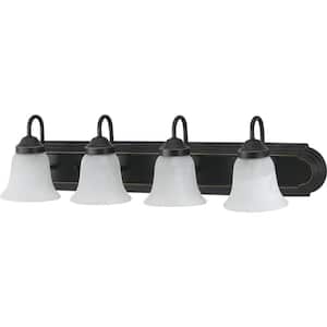 Solvang 30 in. 4-Light Antique Bronze Vanity Light with Etched Alabaster Glass Shades