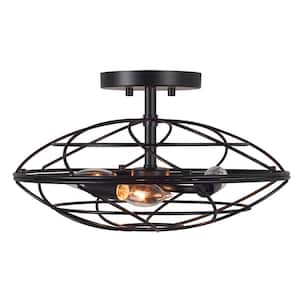 Georgia 60-Watt 3-Light Black Modern Semi-Flush with Black Shade, No Bulb Included