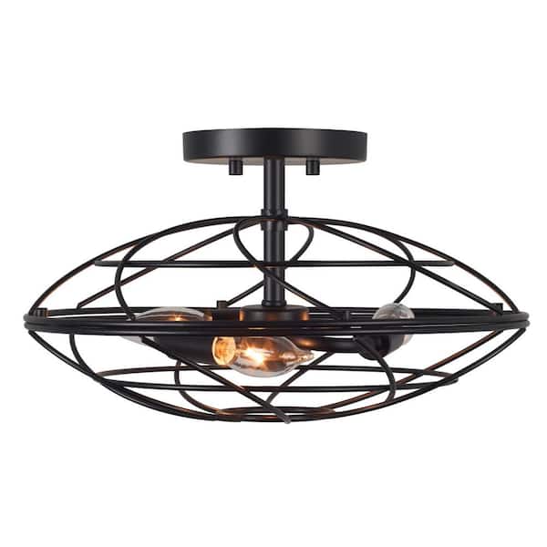 Georgia 60-Watt 3-Light Black Modern Semi-Flush with Black Shade, No Bulb Included