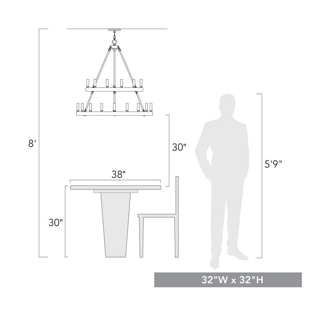 Matte Black 32" Steel 2-Tier 15-Light Chandelier