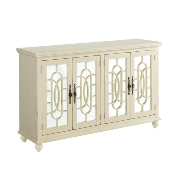 Benjara 63 in. Beige Wood TV Stand Fits TVs up to 65 in. with Cabinet Storage
