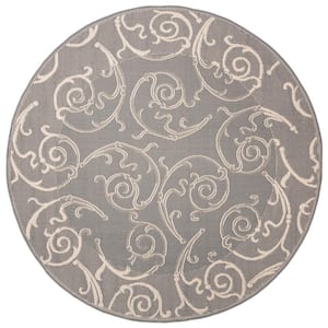 Courtyard Gray/Natural 7 ft. x 7 ft. Round Border Indoor/Outdoor Patio  Area Rug