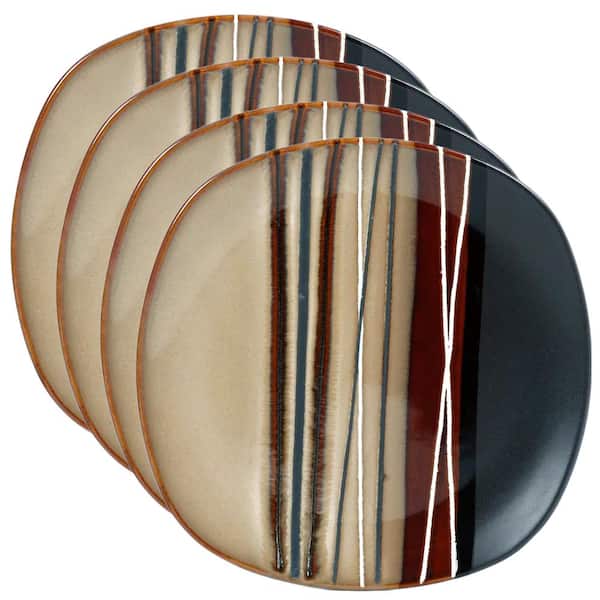 HOMETRENDS Bazaar Brown 4-Piece 8.5 in. Soft Square Stoneware Salad Plate Set in Brown