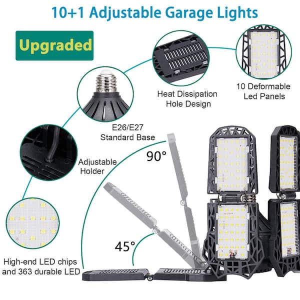 LED Garage Lights With 10 Adjustable Panels E26/E27 Ceiling Shop Work Lamp  180W 18000 Lumen