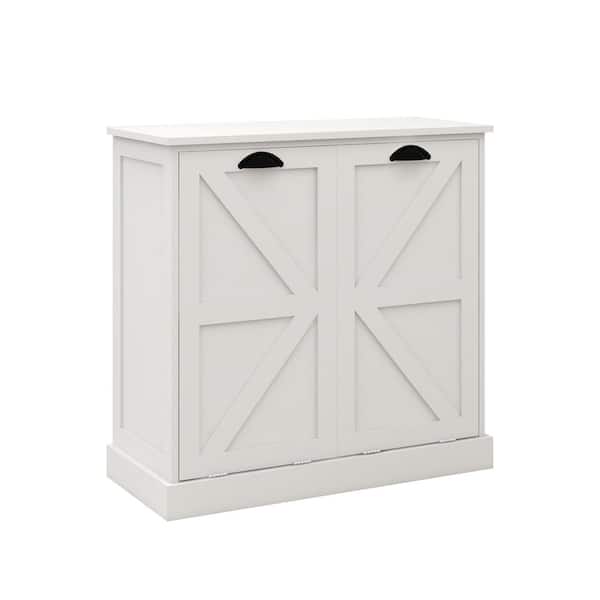 Unbranded 31.5 in. W x 14 in. D x 31 in. H White Linen Cabinet Two-Compartment Tilt-Out Laundry Sorter Cabinet