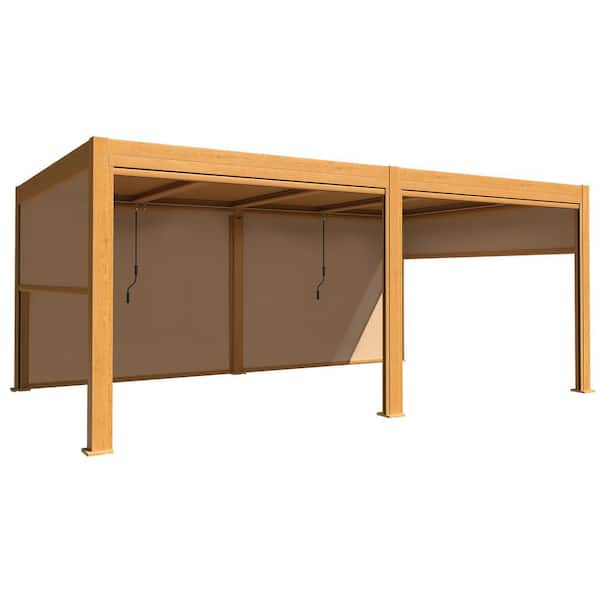Unbranded 12 ft. x 20 ft. Louvered Pergola with Auto Adjustable Roof and Auto Curtains, with Light String Remote Controller, Beige